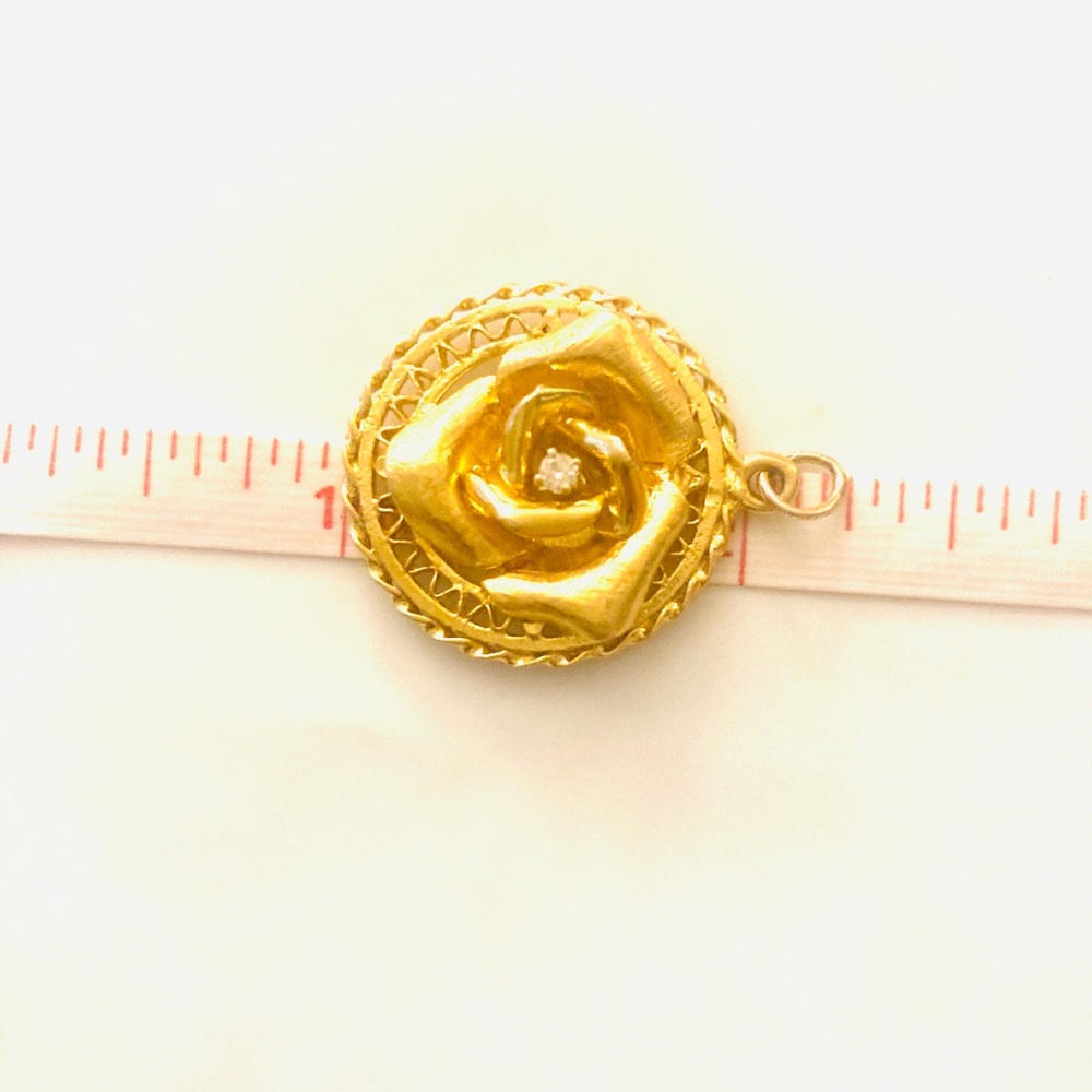 Vintage 14k Gold Rose Diamond Pendant Estate Jewelry, 5.2 Grams “Engraved Rose” - Picture 3 of 5